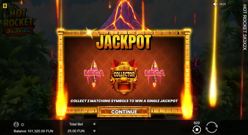 Hot Rocket 5x 3x 2x - Jackpot Spins indítása gyűjtőrakétával középen