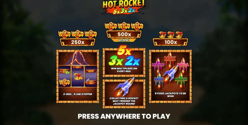 Hot Rocket 5x 3x 2x - főmenü tárcsákkal és indítógombbal